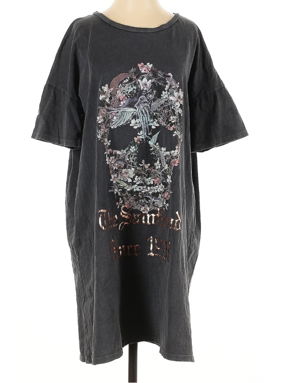All Saints Black Graphic Midi Dress with Floral Skull